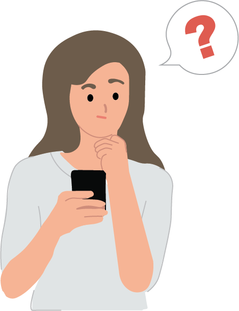 Person with a question mark above it's head looking at phone screen