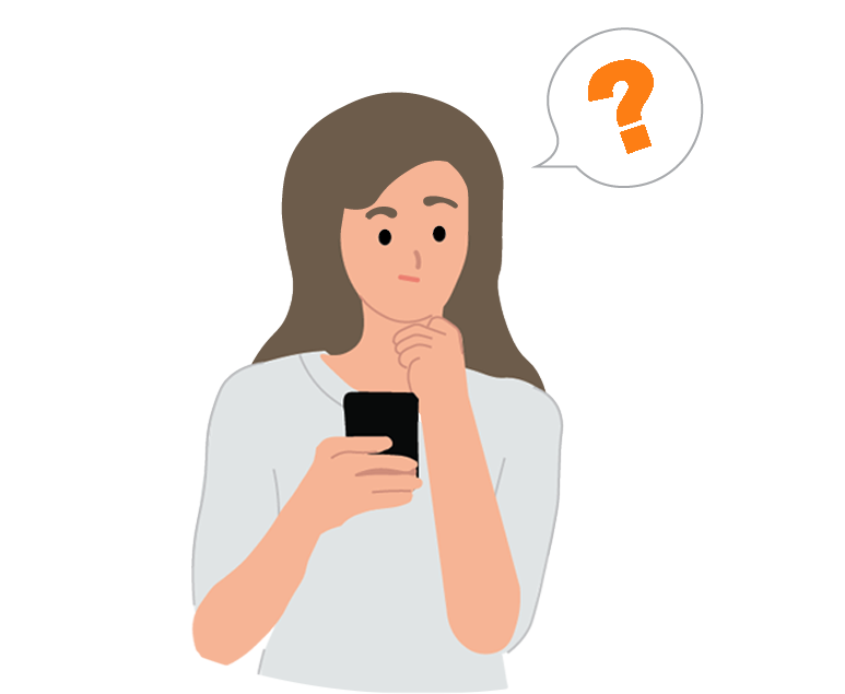 Person with a question mark above it's head looking at phone screen